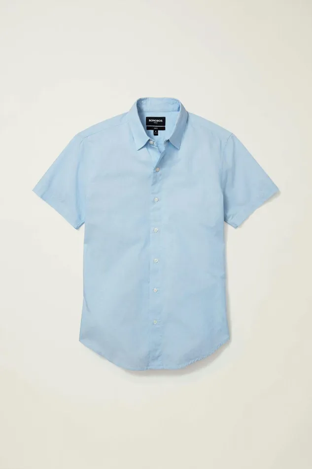 Men Short Sleeve Shirts Bonobos Riviera Short Sleeve Shirt River Blue End On End
