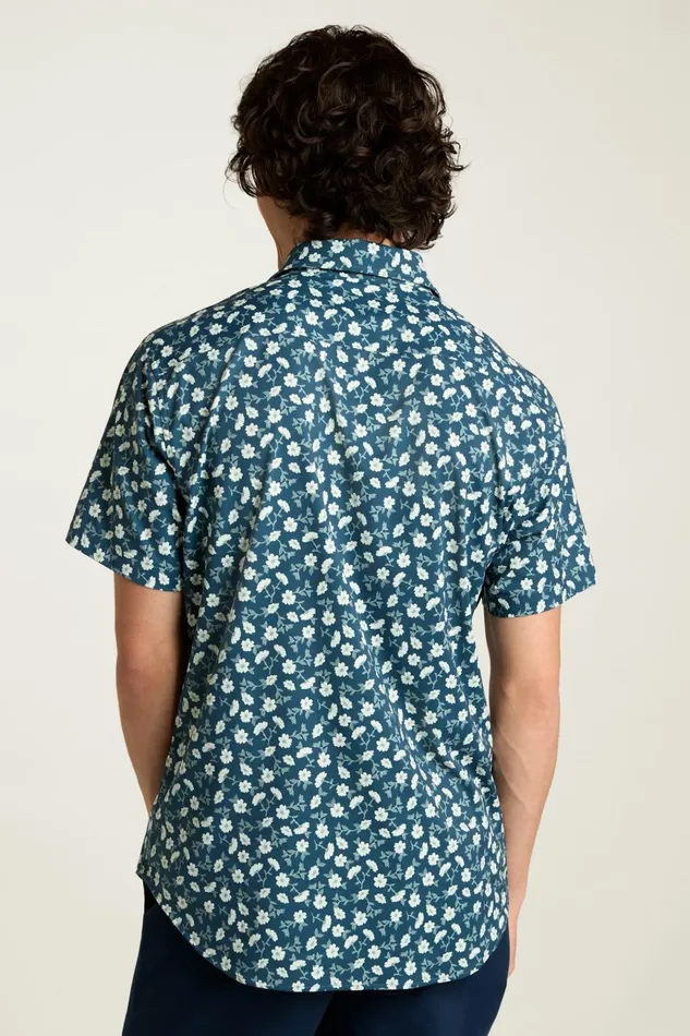 Men Short Sleeve Shirts Bonobos Tech Short Sleeve Shirt Blue Floral Branch