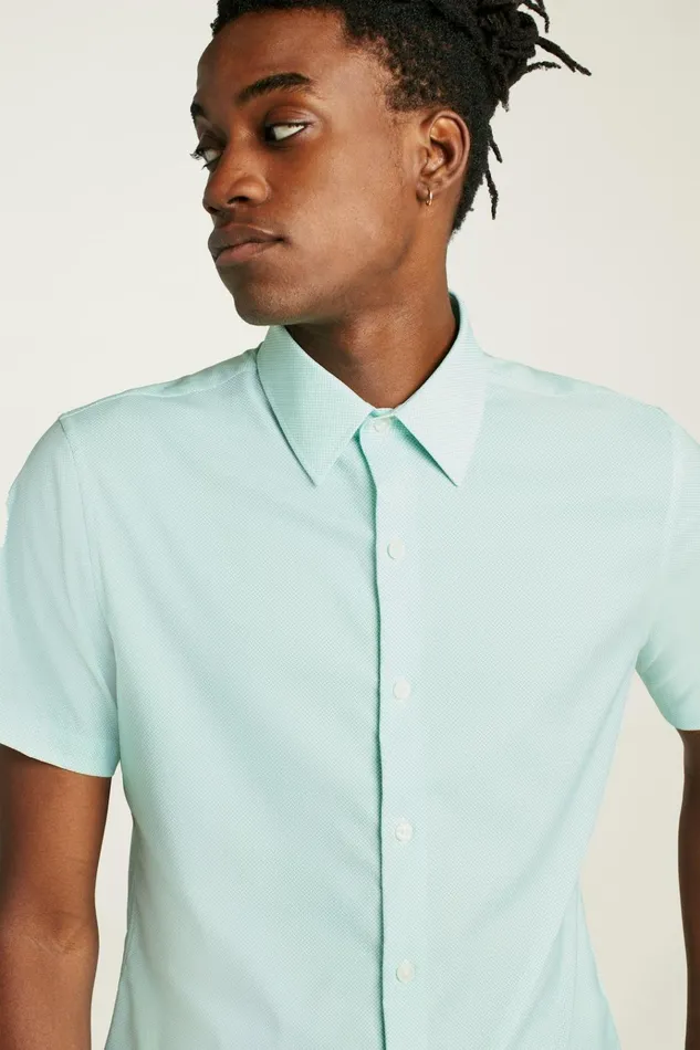 Men Short Sleeve Shirts Bonobos Tech Short Sleeve Shirt Pale Green Micro Geo