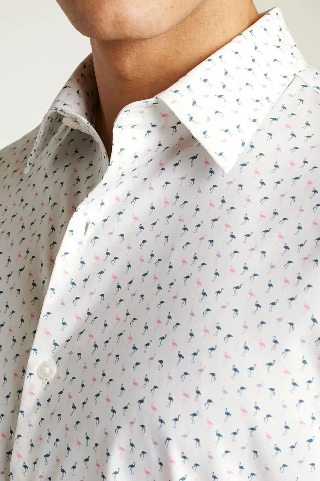 Men Short Sleeve Shirts Bonobos Tech Short Sleeve Shirt Pink And Blue Flamingo Phil