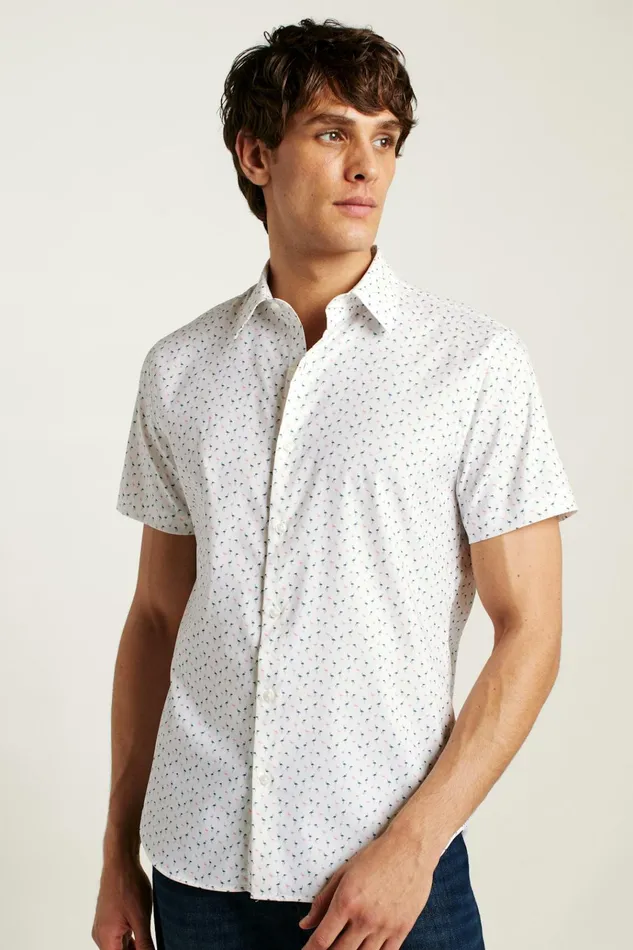 Men Short Sleeve Shirts Bonobos Tech Short Sleeve Shirt Pink And Blue Flamingo Phil