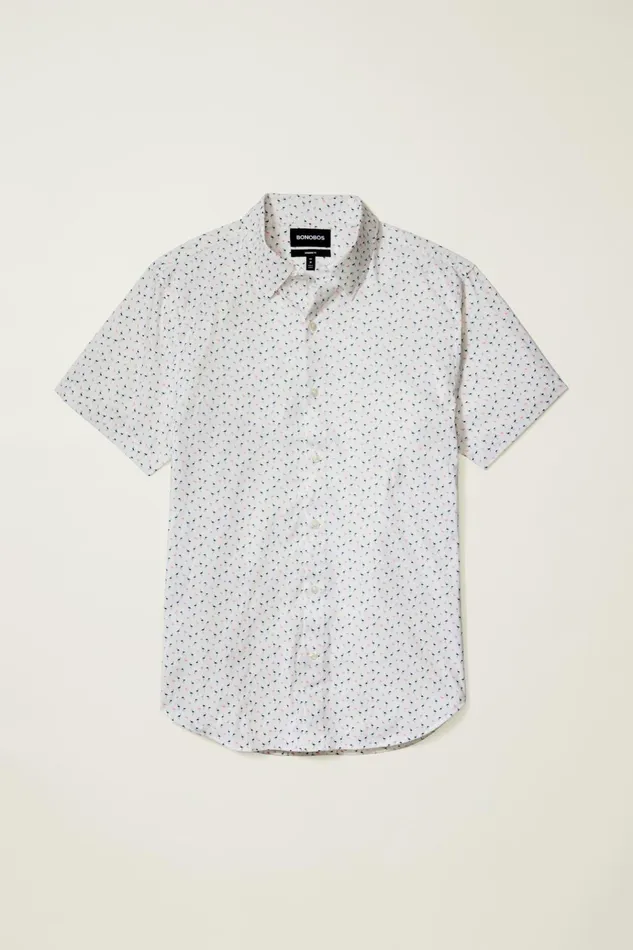 Men Short Sleeve Shirts Bonobos Tech Short Sleeve Shirt Pink And Blue Flamingo Phil
