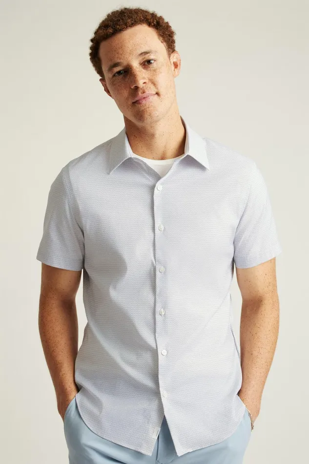 Men Short Sleeve Shirts Bonobos Tech Short Sleeve Shirt Purple Astor Geo