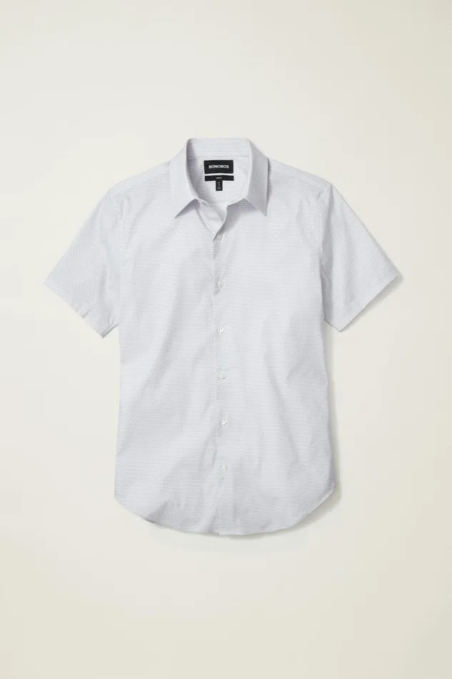 Men Short Sleeve Shirts Bonobos Tech Short Sleeve Shirt Purple Astor Geo