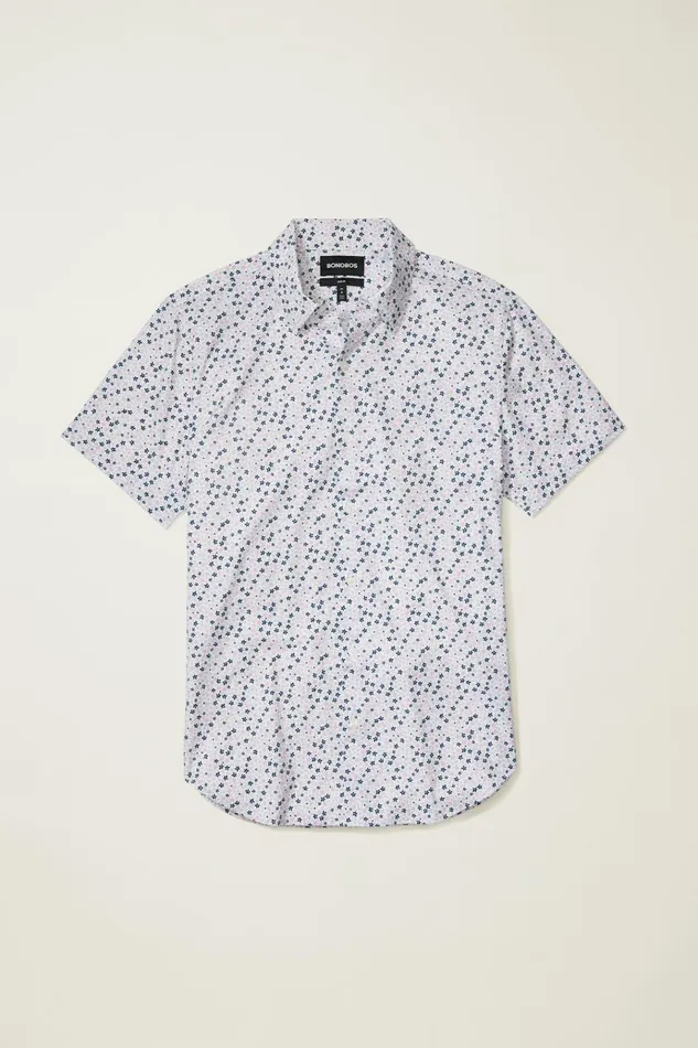 Men Short Sleeve Shirts Bonobos Tech Short Sleeve Shirt Purple Punch Peyton Floral