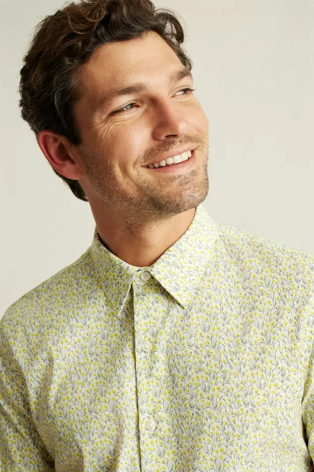 Men Short Sleeve Shirts Bonobos Tech Short Sleeve Shirt Yellow Bordeta Floral
