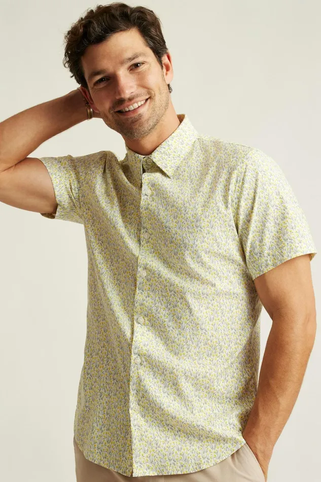 Men Short Sleeve Shirts Bonobos Tech Short Sleeve Shirt Yellow Bordeta Floral