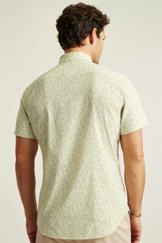 Men Short Sleeve Shirts Bonobos Tech Short Sleeve Shirt Yellow Bordeta Floral