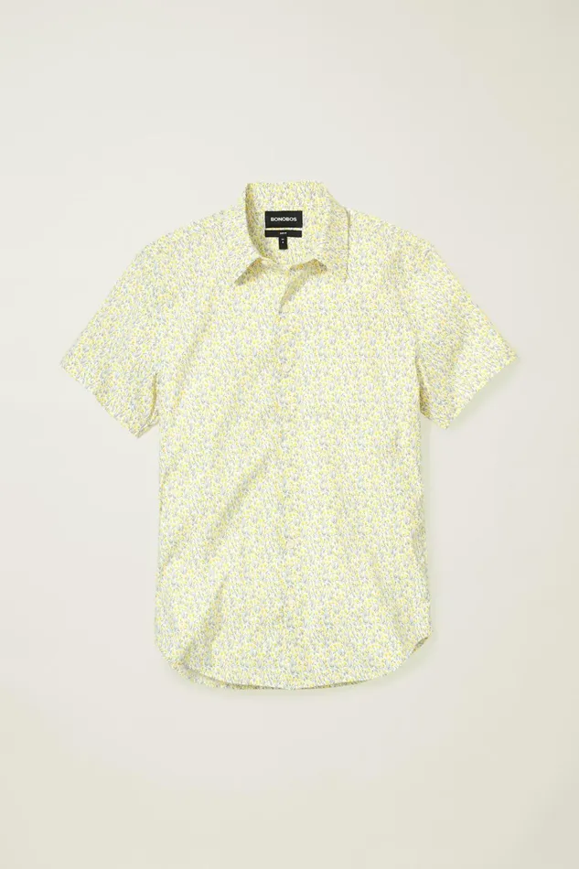 Men Short Sleeve Shirts Bonobos Tech Short Sleeve Shirt Yellow Bordeta Floral