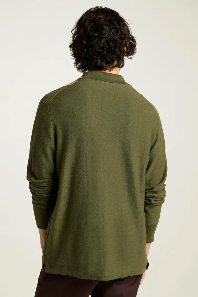 Men Sweater Polos Bonobos Hudson Long Sleeve Sweater Polo Green Cotton Cashmere Stripe