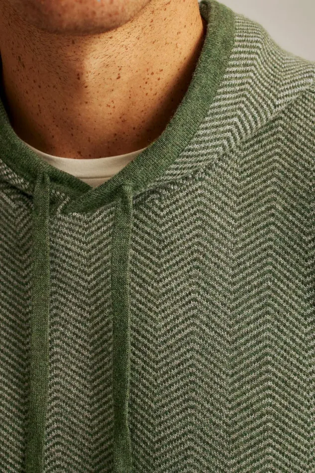 Men Sweatshirts and Hoodies Bonobos Herringbone Sweater Hoodie Loden Silver Herringbone