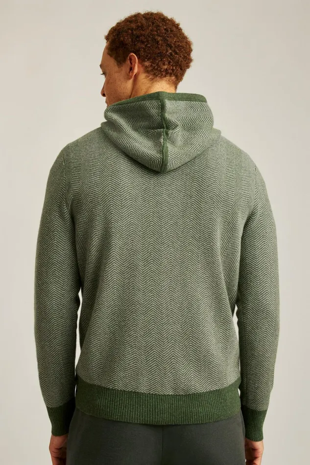 Men Sweatshirts and Hoodies Bonobos Herringbone Sweater Hoodie Loden Silver Herringbone