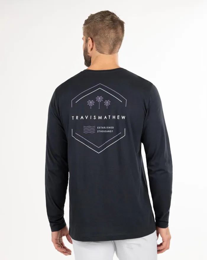 Men Tees TravisMathew HIT THE TRAIL LONG SLEEVE TEE Black Men Tees TravisMathew HIT THE TRAIL LONG SLEEVE TEE Black