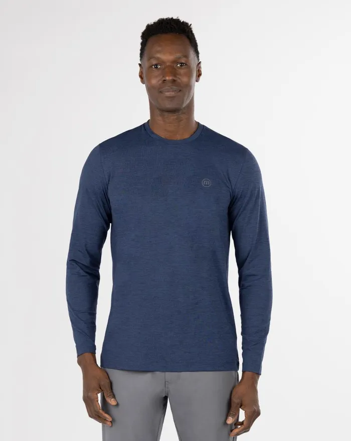 Men Tees TravisMathew PLAY LIST LONG SLEEVE ACTIVE TEE Heather Navy