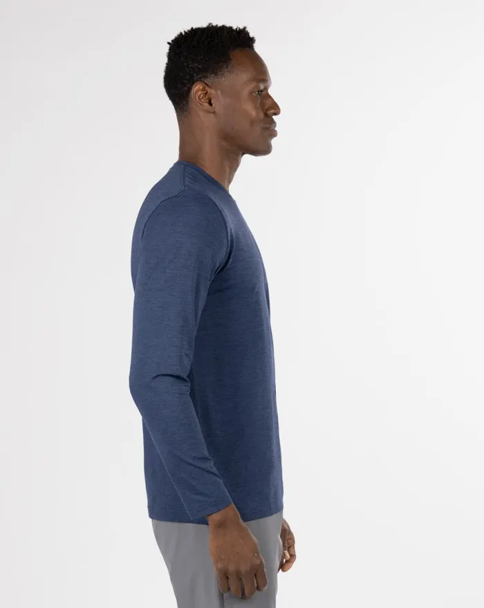 Men Tees TravisMathew PLAY LIST LONG SLEEVE ACTIVE TEE Heather Navy