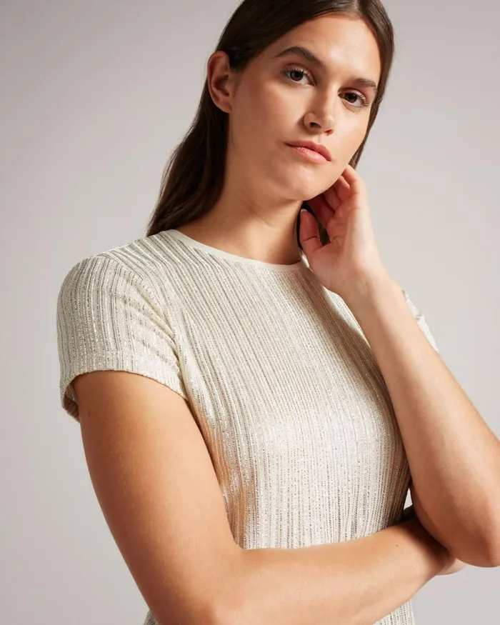 Metallic Fitted T Shirt Ivory Women Ted Baker Tops and TShirts Metallic Fitted T Shirt Ivory Women Ted Baker Tops and TShirts
