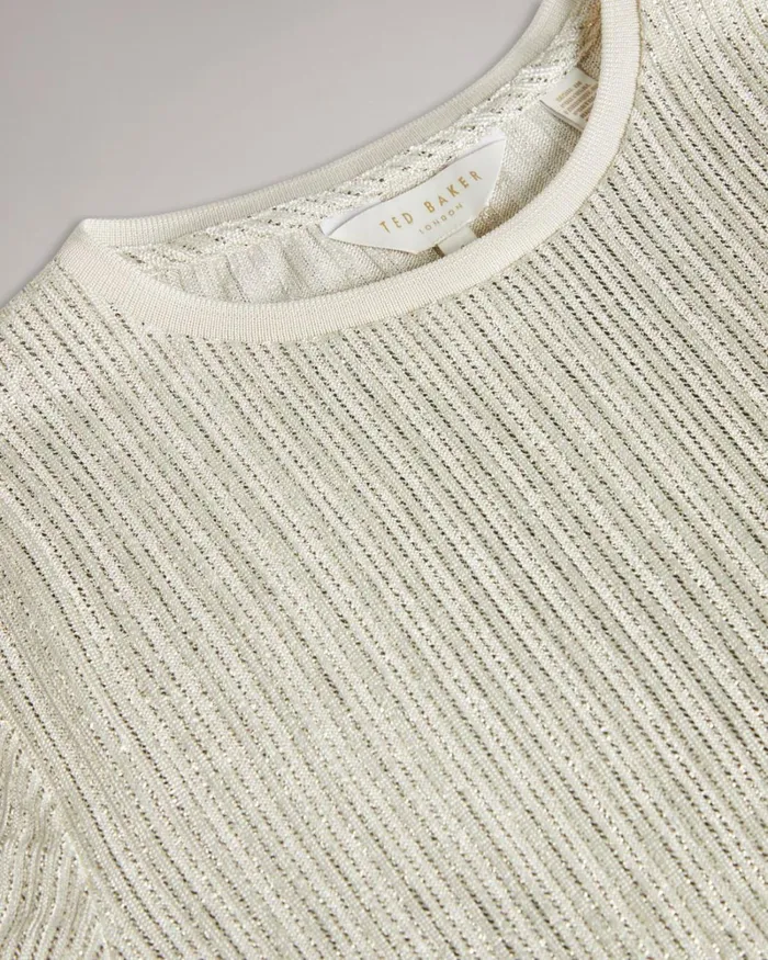 Metallic Fitted T Shirt Ivory Women Ted Baker Tops and TShirts Metallic Fitted T Shirt Ivory Women Ted Baker Tops and TShirts