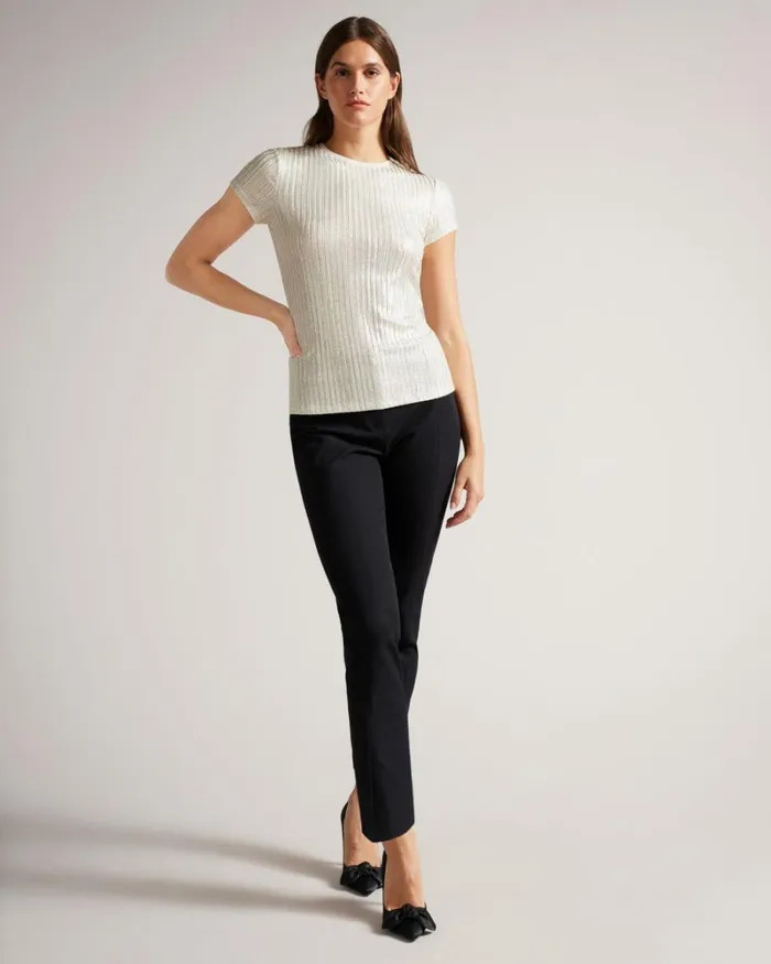 Metallic Fitted T Shirt Ivory Women Ted Baker Tops and TShirts Metallic Fitted T Shirt Ivory Women Ted Baker Tops and TShirts