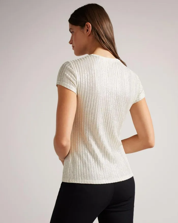 Metallic Fitted T Shirt Ivory Women Ted Baker Tops and TShirts Metallic Fitted T Shirt Ivory Women Ted Baker Tops and TShirts
