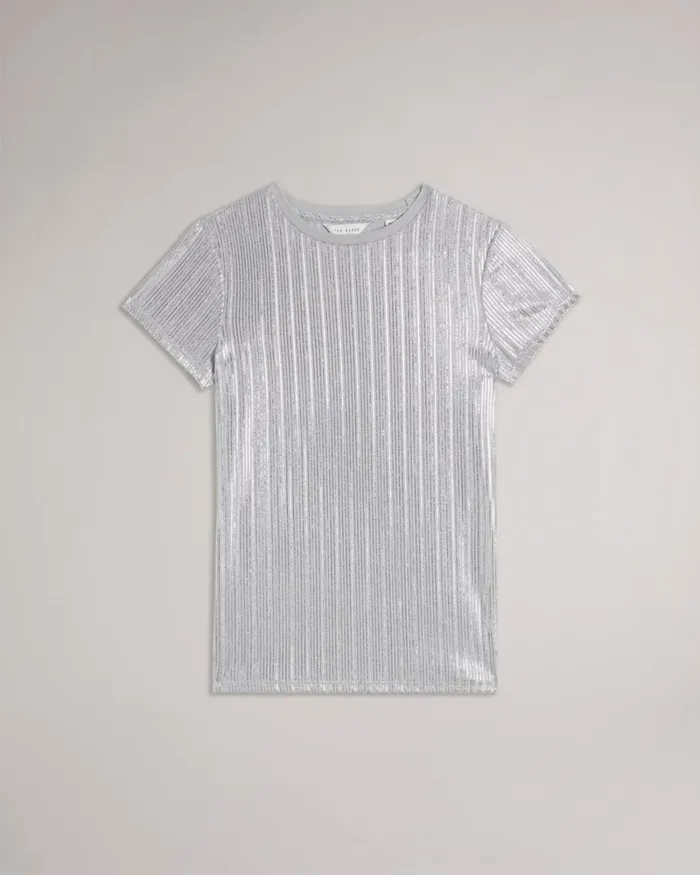 Metallic Fitted T Shirt Silver Women Ted Baker Tops and TShirts