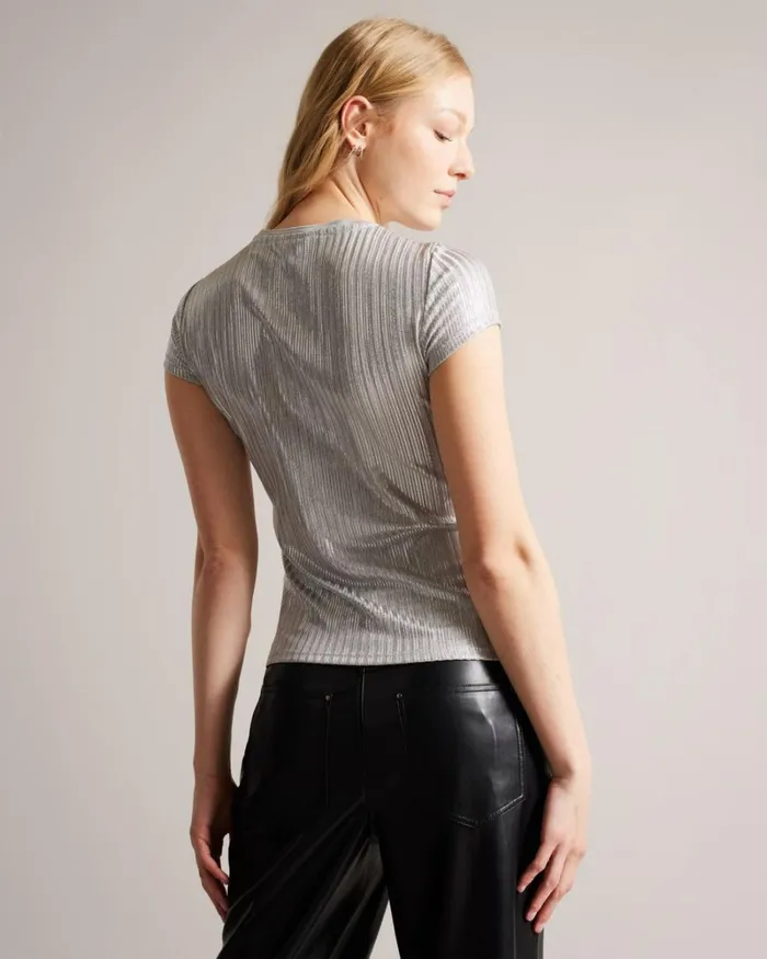 Metallic Fitted T Shirt Silver Women Ted Baker Tops and TShirts Metallic Fitted T Shirt Silver Women Ted Baker Tops and TShirts
