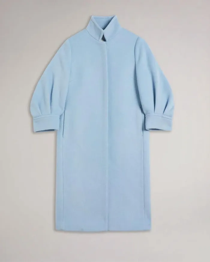 Midi Length Coat With Volume Sleeves Light Blue Women Ted Baker Clothing