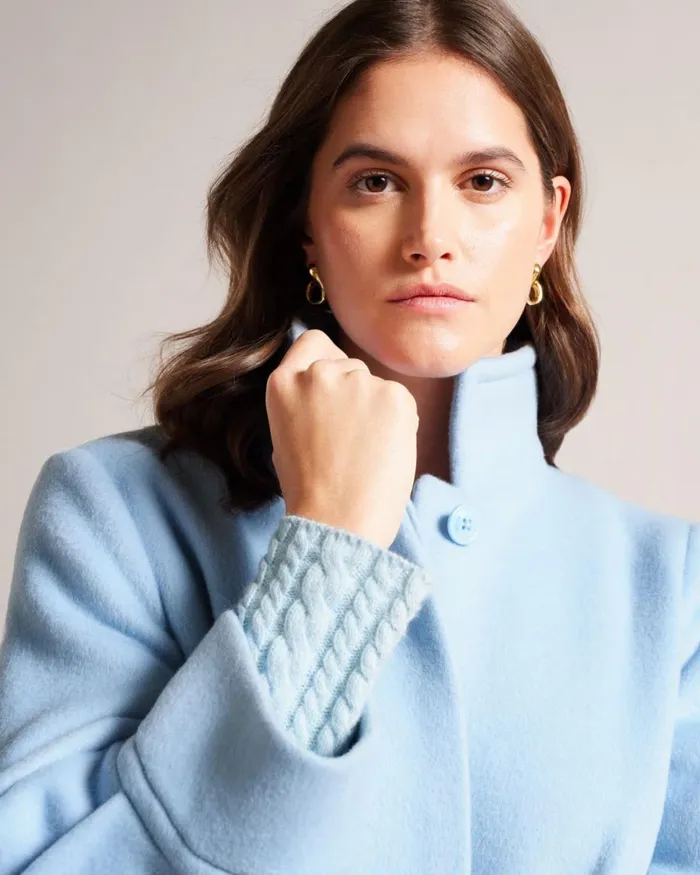 Midi Length Coat With Volume Sleeves Light Blue Women Ted Baker Clothing Midi Length Coat With Volume Sleeves Light Blue Women Ted Baker Clothing