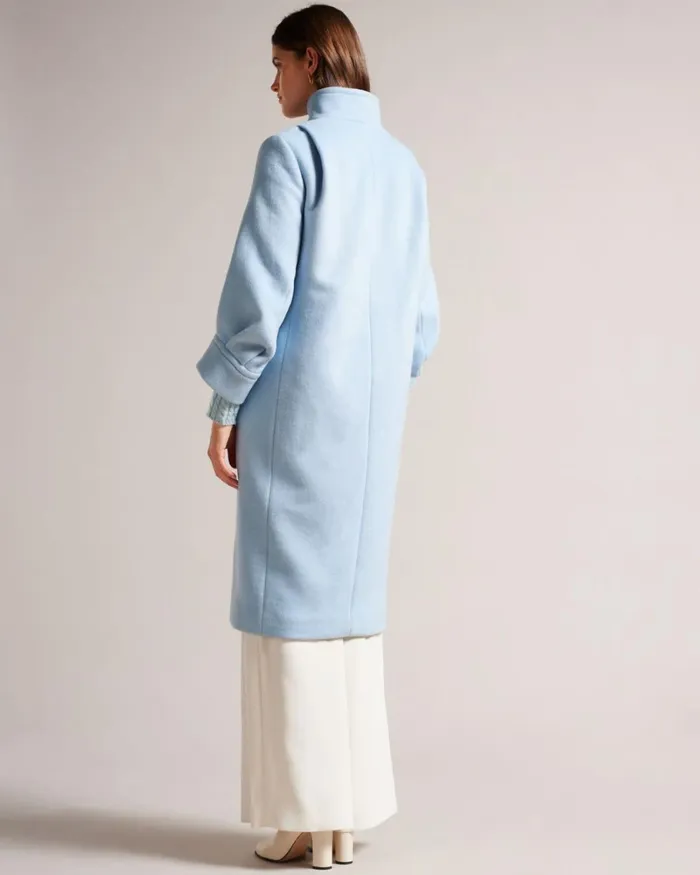 Midi Length Coat With Volume Sleeves Light Blue Women Ted Baker Clothing Midi Length Coat With Volume Sleeves Light Blue Women Ted Baker Clothing