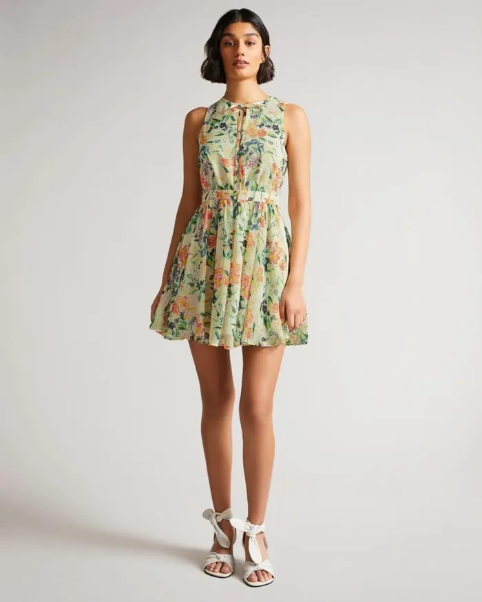 Mini Sleeveless Dress With Tie Neck White Women Ted Baker Dresses