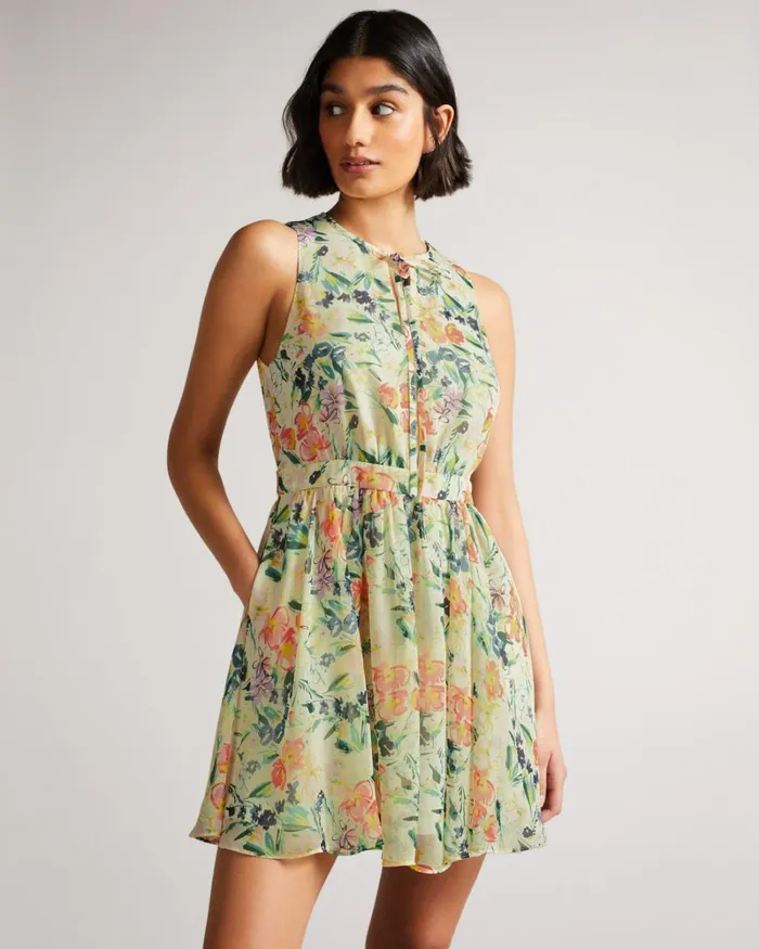 Mini Sleeveless Dress With Tie Neck White Women Ted Baker Dresses