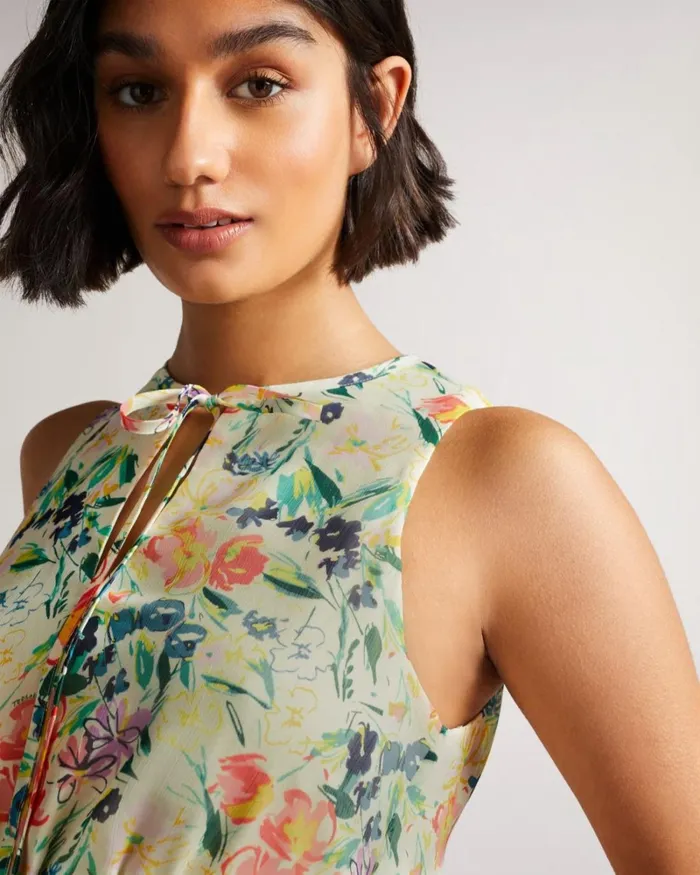 Mini Sleeveless Dress With Tie Neck White Women Ted Baker Dresses