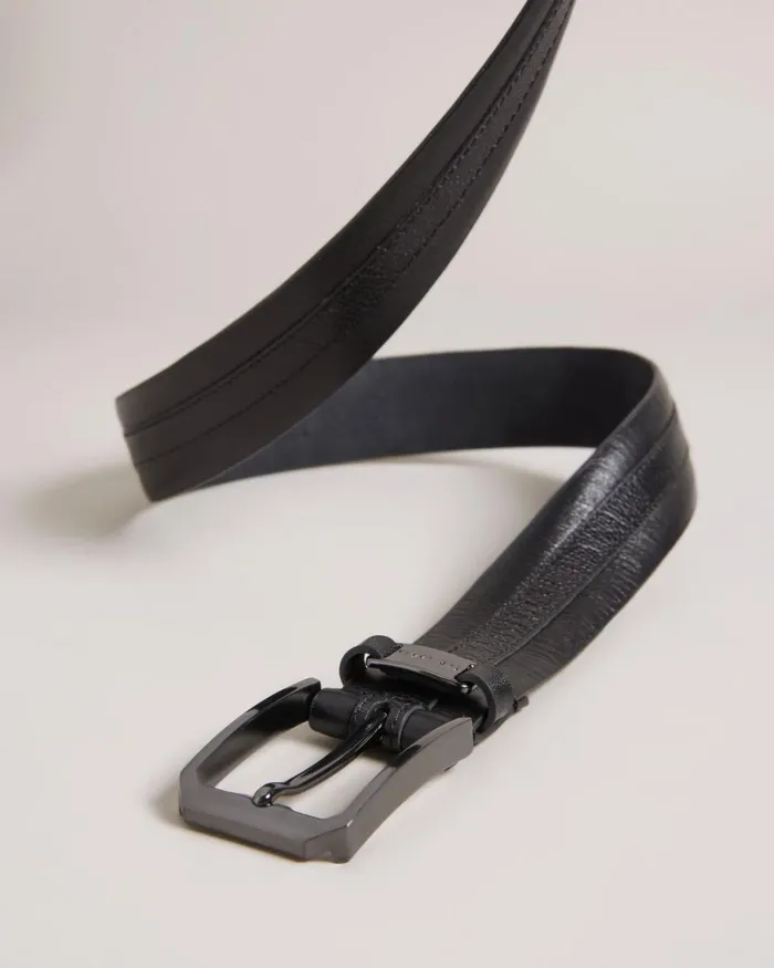 Mixed Texture Leather Belt Black Men Ted Baker Belts