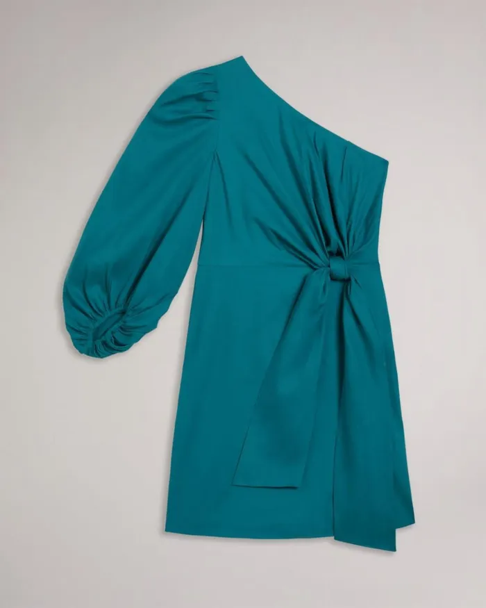 One Shoulder Mini Dress With Tie Waist Turquoise Women Ted Baker Dresses