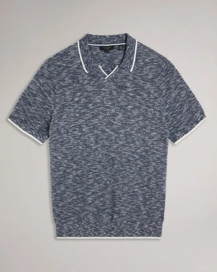 Open Collar Marled Polo Shirt Dark Blue Men Ted Baker Clothing