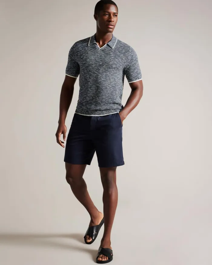 Open Collar Marled Polo Shirt Dark Blue Men Ted Baker Clothing Open Collar Marled Polo Shirt Dark Blue Men Ted Baker Clothing