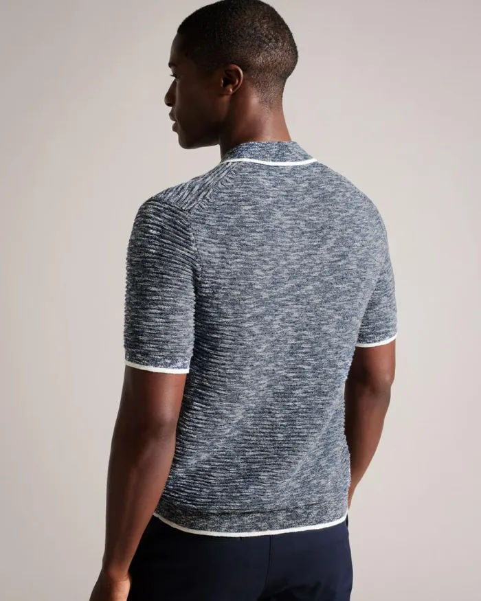 Open Collar Marled Polo Shirt Dark Blue Men Ted Baker Clothing Open Collar Marled Polo Shirt Dark Blue Men Ted Baker Clothing