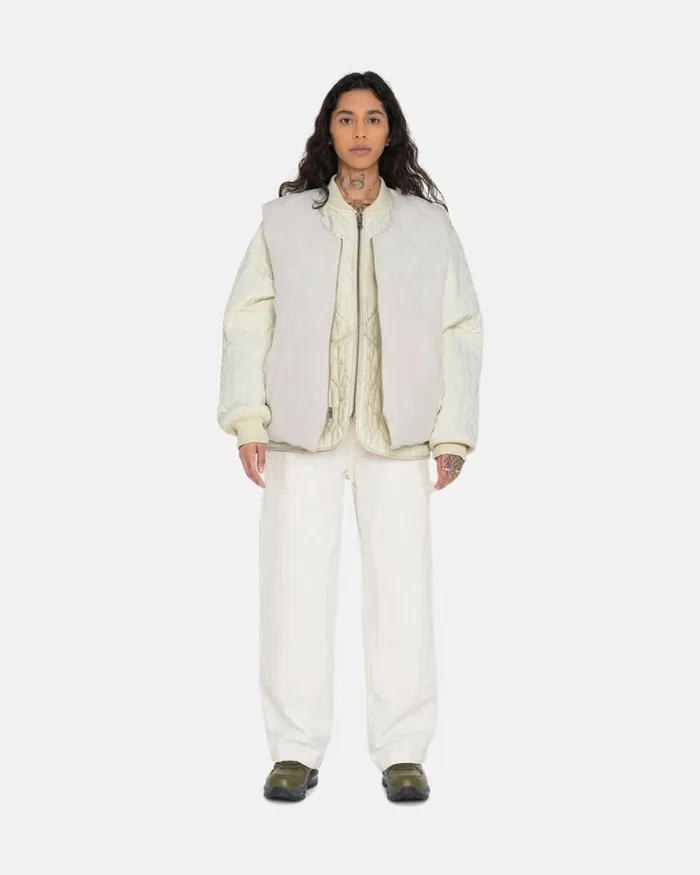 Outerwear Men Stussy REVERSIBLE QUILTED VEST Cream Outerwear Men Stussy REVERSIBLE QUILTED VEST Cream