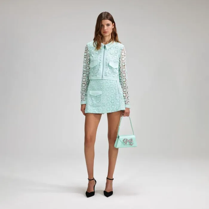 Outerwear Woman SelfPortrait Blue Daisy Guipure Jacket