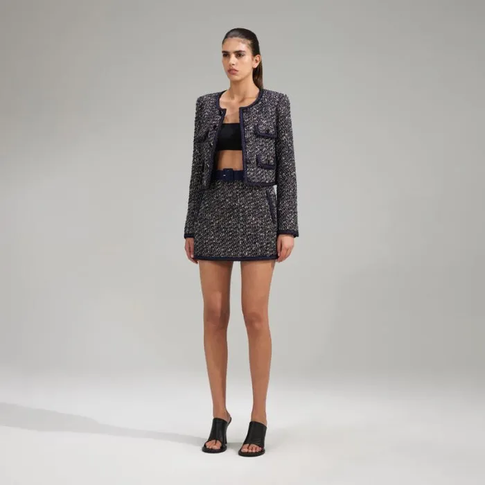 Outerwear Woman SelfPortrait Boucle Jacket With Braid Detail Outerwear Woman SelfPortrait Boucle Jacket With Braid Detail