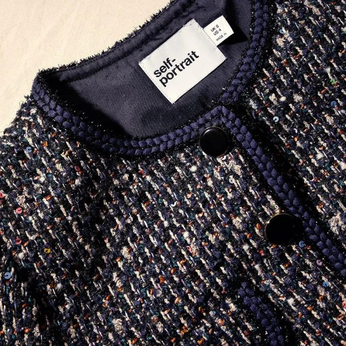 Outerwear Woman SelfPortrait Boucle Jacket With Braid Detail Outerwear Woman SelfPortrait Boucle Jacket With Braid Detail