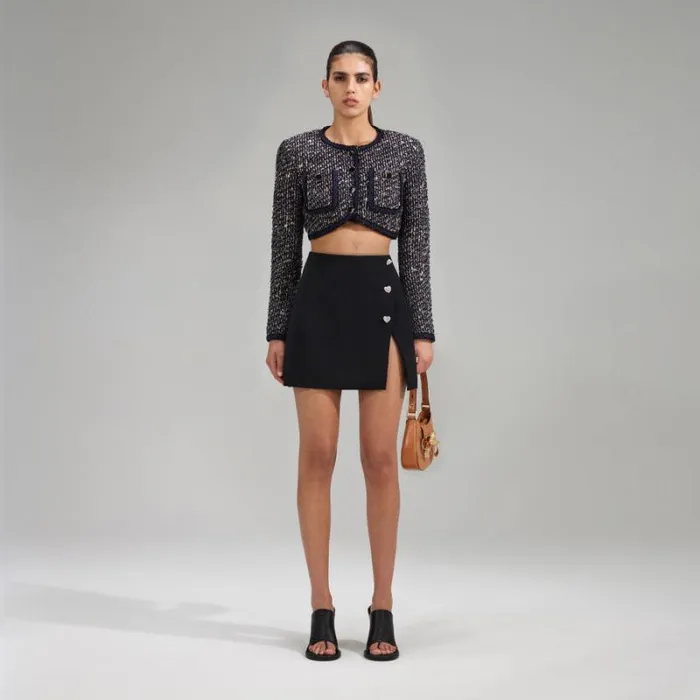 Outerwear Woman SelfPortrait Crop Boucle Jacket With Braid Detail