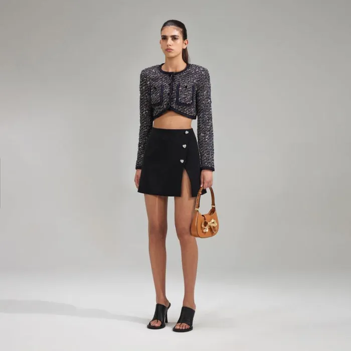 Outerwear Woman SelfPortrait Crop Boucle Jacket With Braid Detail Outerwear Woman SelfPortrait Crop Boucle Jacket With Braid Detail