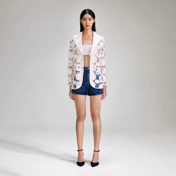 Outerwear Woman SelfPortrait White 3D Cotton Lace Jacket