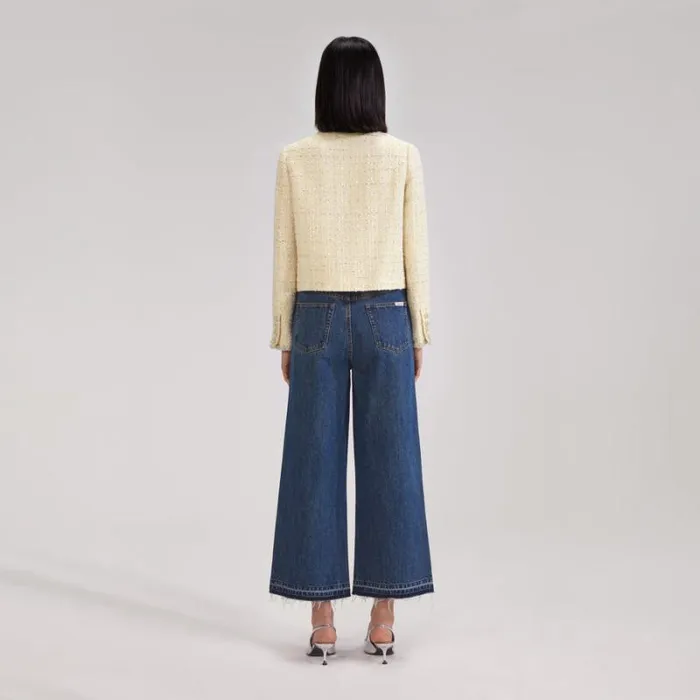 Outerwear Woman SelfPortrait Yellow Boucle Cropped Jacket Outerwear Woman SelfPortrait Yellow Boucle Cropped Jacket