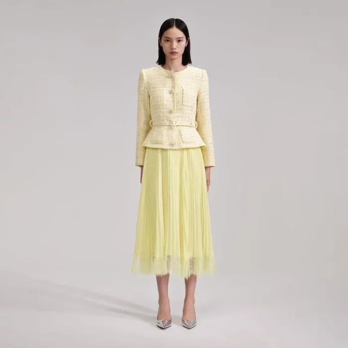 Outerwear Woman SelfPortrait Yellow Boucle Cropped Jacket Outerwear Woman SelfPortrait Yellow Boucle Cropped Jacket