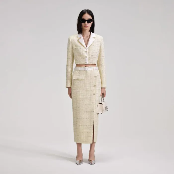 Outerwear Woman SelfPortrait Yellow Boucle Cropped Jacket Outerwear Woman SelfPortrait Yellow Boucle Cropped Jacket