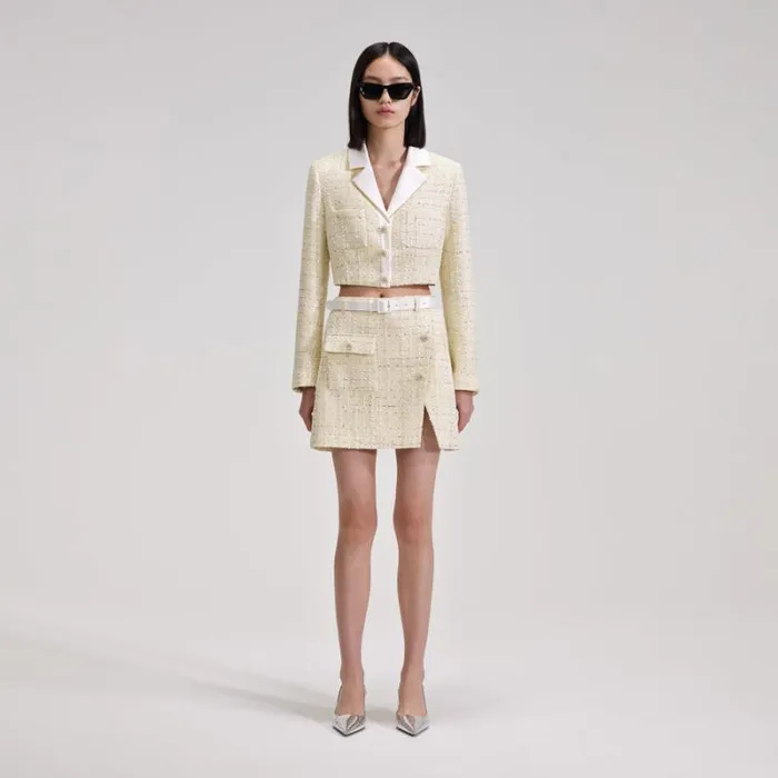 Outerwear Woman SelfPortrait Yellow Boucle Cropped Jacket Outerwear Woman SelfPortrait Yellow Boucle Cropped Jacket