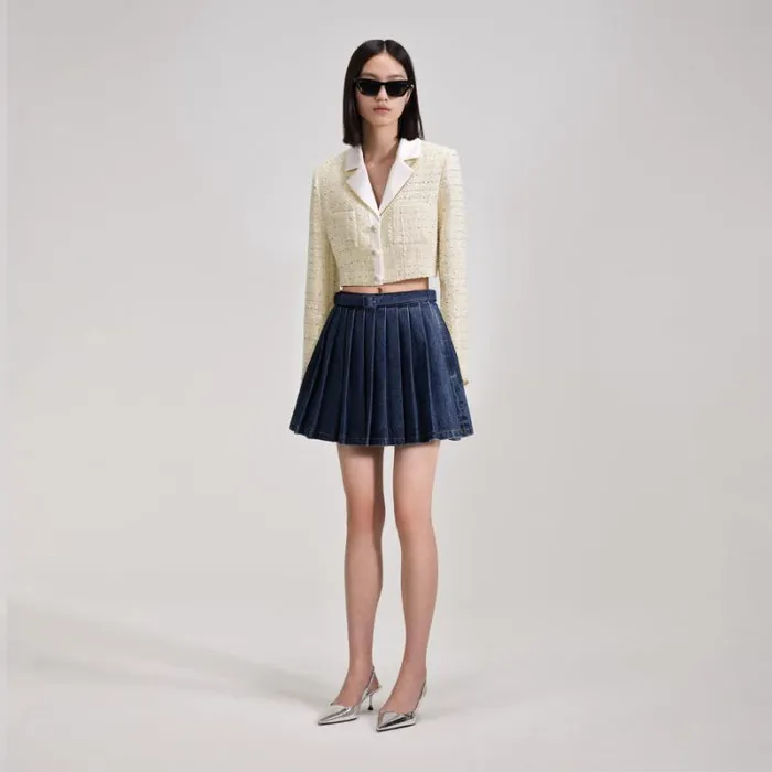 Outerwear Woman SelfPortrait Yellow Boucle Cropped Jacket Outerwear Woman SelfPortrait Yellow Boucle Cropped Jacket