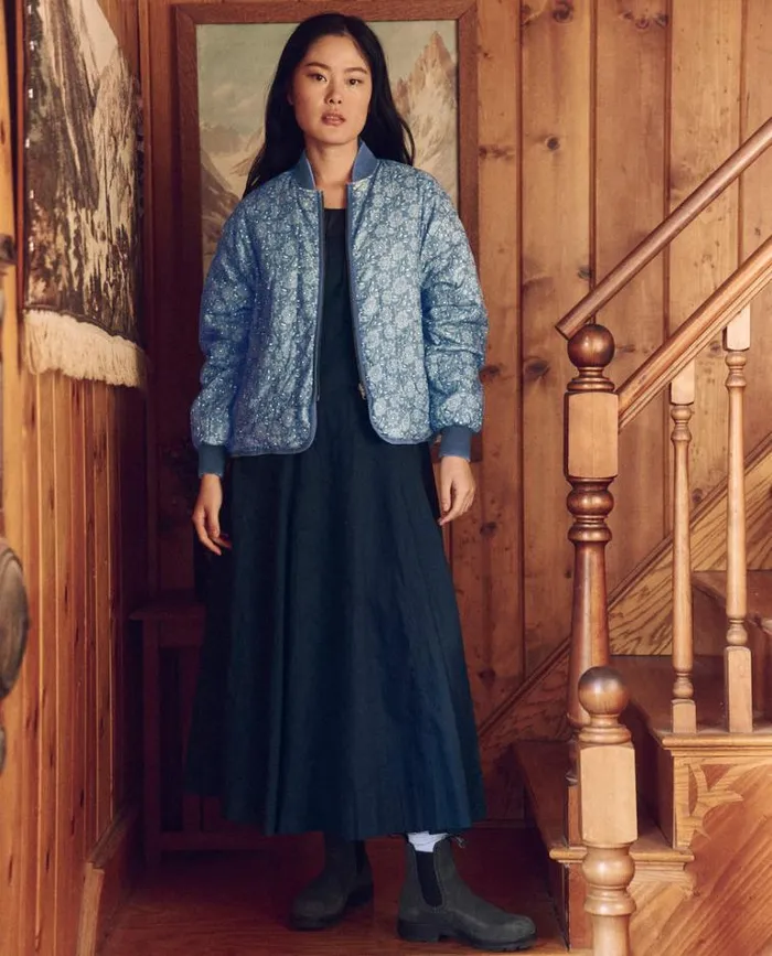 Outerwear Women039s The Great The Reversible Quilted Bomber Blue Token Floral