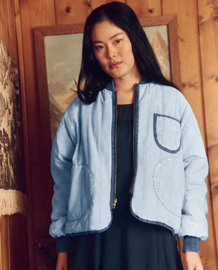 Outerwear Women039s The Great The Reversible Quilted Bomber Blue Token Floral
